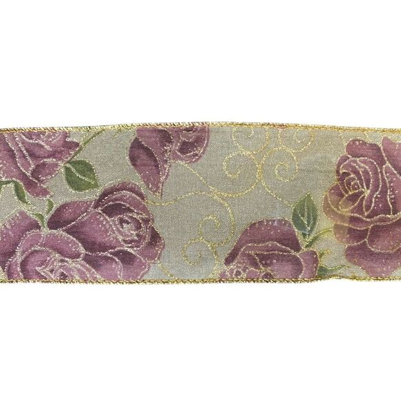 New Stats Gold Floral Wire Ribbon Three (3) Rolls Holidays Xmas Decor - Picture 5 of 6